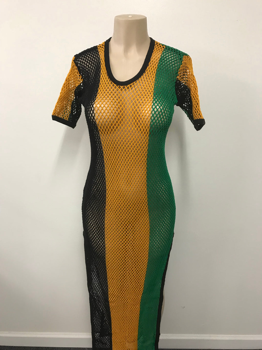Jamaican mesh maxi dress.